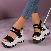 economico Sandali Sportivi-sandali con plateau chunky da donna – sandali sportivi con zeppa neri e bianchi con cinturini regolabili, scarpe estive alla moda per outfit casual e streetwear