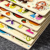 olcso Kirakós játékok-körömfogó tábla puzzle gyerekeknek montessori korai oktatás fajátékok alfanumerikus gyümölcs alakú kognitív kirakó