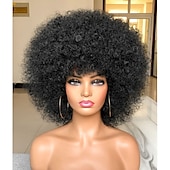 levne Karnevalové paruky-krátká afro paruka s ofinou pro černé ženy afro výstřední kudrnatá paruka 70. léta prémiová syntetická velká afro paruka karnevalová cosplay party paruka