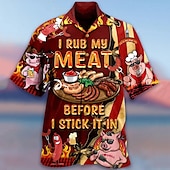 billiga Mat och Dryck-Herr Tecknat Skjorta Kortärmad Mode Designer Ledigt Utomhus Ledigt Dagligen Vår &amp; sommar Nedvikt Mönster Button-Down Gul Rodnande Rosa Rubinrött Blå Purpur