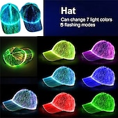 baratos Novidades-Boné de Fibra Óptica com LED e 7 Cores Boné de Beisebol Iluminado Recarregável via USB para Festa Evento Boné de Feriado