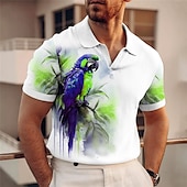 economico Polo con stampa animalier da uomo-Per uomo Pappagallo Polo Hawaiane Maglia da golf Manica Corta Magliette polo Scollo a V Casual Divertente Abbigliamento mare Abbigliamento da vacanza Abiti da festa Stampa 3D Giallo Rosso Blu