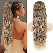 cheap Ponytails-Long Auburn Red Drawstring Ponytail Extension for Women 24 Inch Synthetic Long Curly Wavy Clip in Ponytail Hair Extensions for Daily Party Use