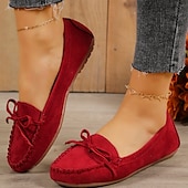 Women's Black Synthetic Leather Moccasin Flats with Bow Detail, Slip-On Casual Loafers for Daily Wear and Comfort 25