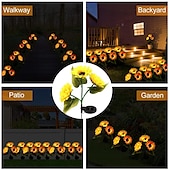 abordables Éclairage au sol-3-en-1 tournesol lumières solaire extérieur led cour parc décoration tournesol sol insertion atmosphère lumière pelouse imitation lampadaire pelouse lampe