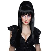 economico Parrucche storiche-Parrucca Nera Mistress of the Dark Parrucca a Nido d&#039;Ape Nera per Streghe Vampiri e Regine del Carnevale Parrucche di Halloween