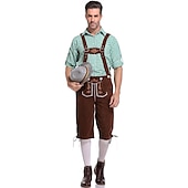 economico pantaloni di pelle-Birra Oktoberfest Costume Lederhosen Camicia Cappello alpino Bavarese Bavarese Tedesco Monaco di Baviera Prati Per uomo Panno in stile tradizionale Blusa Shorts Cappello