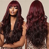 economico Parrucche trendy sintetiche-parrucche rosse per donna cosplay lunga parrucca di capelli sintetici ondulati naturali con frangia