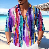 abordables Diseño Geométrico-Hombre Bloque de color Degradado Diseño Geométrico Camisa Abotonar la camisa Manga Larga Moda Ropa de calle Design Exterior Casual Diario Otoño Invierno Cuello Vuelto Estampado Morado Verde Trébol