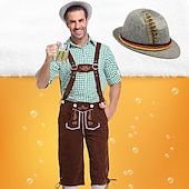 economico pantaloni di pelle-Birra Oktoberfest Costume Lederhosen Camicia Cappello alpino Bavarese Bavarese Tedesco Monaco di Baviera Prati Per uomo Panno in stile tradizionale Blusa Shorts Cappello