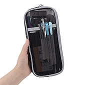 voordelige etuis &amp; houders-Easthill Grid mesh pen etui met rits helder make-up kleur etui make-up tas multifunctionele reisschool tienermeisjes transparante stationaire tas office organizer box voor volwassenen (roze)