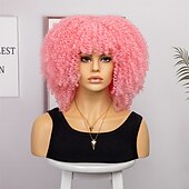 baratos Perucas de festa-perucas afro curtas e cacheadas com franja para mulheres negras perucas afro marrom crespo e cacheado para mulheres negras perucas sintéticas resistentes ao calor perucas marrons fofas perucas de