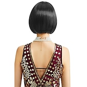 baratos Perucas Históricas-Peruca curta flapper dos anos 1920, peruca bobo do grande gatsby, peruca preta reta, fantasia de flapper, perucas de cabelo, acessórios, perucas de carnaval