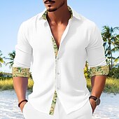 economico Vacanza-Per uomo Camicia camicia di lino Camicia in lino e cotone Camicia estiva Maglietta informale Camicia da spiaggia Color Block Informale Giornaliero Nero Bianco Giallo Rosa Manica lunga Collo