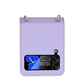 זול מארז סמסונג-כיסוי טלפון לסמסונג גלקסי Z Flip 6 Z Flip 5 Z Flip 4 Z Flip 3 תיק יד ארנק רוכסן עם רצועת חציצה ניתנת להסרה עם מחזיק כרטיס צבע אחיד PC PU עור