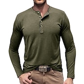 olcso Alkalmi Henley póló-Férfi Gombos póló Henley ing Tee Top Hosszú ujj Henley Nyár Sima Divat Dizájn Alap Vakáció Utca Alkalmi Fehér Sárga Piros Férfi felső póló