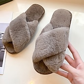 billiga Inneskor och flip-flops till damer-Mysig rosa fuskpäls damtofflor - mjuk och mjuk korsbandsstil, perfekt för avkoppling hemma och vardagskläder inomhus
