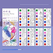 preiswerte Mal-, Zeichen- und Künstlerbedarf-12-teiliges Aquarell-Malbuch für Kinder, Mal- und Zeichenbuch für Schüler, Zeichen- und Malpapier mit integriertem Aquarellstift, der die Konzentration der Kinder verbessert