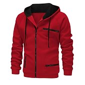 abordables sudaderas basicas hombre-Hombre Sudadera con cremallera Sudaderas con cremallera Negro Blanco Vino Color Camello Gris Oscuro Con Capucha Bloque de color Cerrar Bolsillo Deporte Diario Deportes Poliéster Ropa de calle Fresco