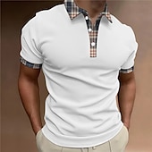 cheap Men&#039;s Classic Polo-Men&#039;s Button Up Polos Polo Shirt Casual Sports Lapel Short Sleeve Fashion Basic Color Block Patchwork Button Summer Regular Fit Black White Red Brown Button Up Polos