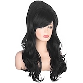 cheap Historical Wigs-Women Black Beehive Wig Long Curly Wavy Bouffant Heat Resistant Synthetic Hair wigs for Womens Vintage Costume Cosplay Carnival Party Halloween Wigs