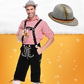 economico pantaloni di pelle-Birra Oktoberfest Costume Lederhosen Camicia Cappello alpino Bavarese Bavarese Tedesco Monaco di Baviera Prati Per uomo Panno in stile tradizionale Blusa Shorts Cappello