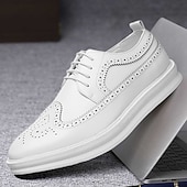 billiga Tillfällig-vita brogue-derbyskor för män - snygga lädersneakers med snörning för vardags- och högtidskläder