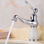 abordables Clásico-Grifo de baño, grifos mezcladores para lavabo, grifos de recipiente de un solo mango de cerámica cortos/altos con manguera fría y caliente para baño de baño