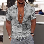 preiswerte Vintage Hemd-Herren Hawaiian Aloha Nautisch Hemd Sommerhemd Hawaiihemd Sommerhemd Kurzarm Modisch Designer Brautkleider schlicht Outdoor Casual Festtage Sommer Frühling Umlegekragen Bedruckt Button-Down Rote Blau