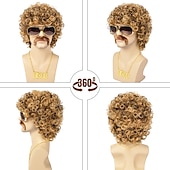 cheap Historical Wigs-Disco Wig70&#039;S Costumes Wig Afro Wig Men Short Curly Natural Fluffy Synthetic hair Wig for Carnival Disco Party(Only Wigs)