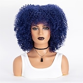baratos Perucas de festa-perucas afro curtas e cacheadas com franja para mulheres negras perucas afro marrom crespo e cacheado para mulheres negras perucas sintéticas resistentes ao calor perucas marrons fofas perucas de
