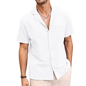 ieftine Business Casual-Bărbați cămașă de in Cămașă de vară Cămașă de plajă Camașă cu nasturi Simplu Vacanță Hawaiian Negru Alb Roz Îmbujorat Albastru piscină Manșon scurt Rever Primavara vara Îmbrăcăminte De Bază