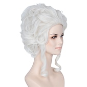 cheap Historical Wigs-Short Curly Platinum White Wig Victorian Wig Baroque 18th Century Wig Women Queen Carnival Cosplay Halloween Wigs