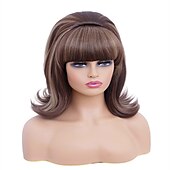 economico Parrucche storiche-Parrucca Corto Marrone Misto con Frangia Retro Bouffant Parrucche a Nido d&#039;Api adatta per Costume Anni &#039;80 o Festa di Carnevale Parrucche di Halloween