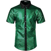 ieftine Topuri-cămăși disco pentru bărbați din anii &#039;70 paiete metalice cămăși cu mânecă scurtă cu butoni în jos costum retro vintage anii 1970 performanță petrecere scenă halloween
