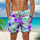 baratos Plantas e Flores Tropicais-Homens Estampas Abstratas Flor Calção Justo de Natação Shorts de Natação Bermuda de Surf Cintura Média Havaiana Boho Casual Diário Feriado Com Cordão com forro de malha Cintura elástica Designer Roupa