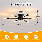 economico Design Sputnik-plafoniera da incasso semi-incasso, 6 luci lampadario moderno sputnik illuminazione a sospensione per soggiorno cucina sala da pranzo camera da letto casa colonica plafoniere da incasso 110-240v
