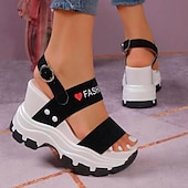 economico Sandali Sportivi-sandali con plateau chunky da donna – sandali sportivi con zeppa neri e bianchi con cinturini regolabili, scarpe estive alla moda per outfit casual e streetwear