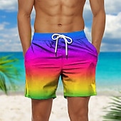 cheap Geometric Print-Men&#039;s Gradient Graphic Prints Swim Trunks Swim Shorts Board Shorts Mid Waist Hawaiian Boho Casual Daily Holiday Drawstring with Mesh lining Elastic Waist Designer Clothing Apparel