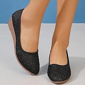 economico Slip-ons e mocassini da donna-ballerine con zeppa glitterate rosa da donna: comode ballerine scintillanti slip-on per uscite casual, feste e uso quotidiano