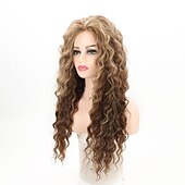 economico Parrucche trendy sintetiche-parrucche lunghe ricci marroni con riflessi marroni per capelli sintetici resistenti al calore parrucca riccia bionda mista marrone