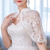 abordables Velos de Boda-chales abrigo de mujer estilo flor elegante sin mangas encaje otoño boda envuelve con flor para boda primavera/otoño&amp;amp; verano