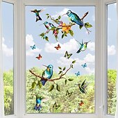 cheap Wall Stickers-1 Set Of Hummingbird Wall Decals, Peel And Stick, Bird Flower Wall Stickers Decor, Butterfly, Plant Vinyl Glass Wall Decals For Home, Removable Stickers For Bedroom, Window