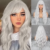 baratos Perucas de festa-Peruca Longa Ondulada Vermelha com Franja Peruca Sintética Longo Cabelo Vermelho para Mulheres Vermelho Vinho Cacheado Fantasia Peruca Borgonha para Uso em Festas Dia a Dia Perucas de Halloween