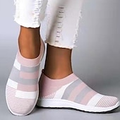 ieftine Adidași de Damă-pantofi sport de damă cu slip-on, respirabili, cu dungi roz și gri - pantofi confortabili de mers