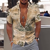 preiswerte Vintage Hemd-Herren Hawaiian Aloha Nautisch Hemd Sommerhemd Hawaiihemd Sommerhemd Kurzarm Modisch Designer Brautkleider schlicht Outdoor Casual Festtage Sommer Frühling Umlegekragen Bedruckt Button-Down Rote Blau