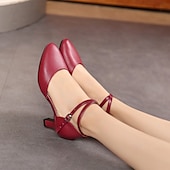 preiswerte Schuhe für Standardtanz und Modern Dance-Damen Schuhe für modern Dance Leistung Partyabend Square Dance Absätze Kubanischer Absatz Schnalle Erwachsene Schwarz Silber Dunkelrot