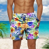 baratos Plantas e Flores Tropicais-Homens Estampas Abstratas Flor Calção Justo de Natação Shorts de Natação Bermuda de Surf Cintura Média Havaiana Boho Casual Diário Feriado Com Cordão com forro de malha Cintura elástica Designer Roupa