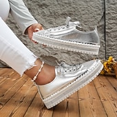 levne Dámské tenisky-Dámské Tenisky Bez podpatku Boty Bling Bling Větší velikosti Tenisky na platformě Párty Venkovní Denní Pevná barva Léto Štras Rovná podrážka Oblá špička Módní Na běžné nošení Minimalismus PU Šněrování