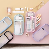 voordelige etuis &amp; houders-Easthill Grid mesh pen etui met rits helder make-up kleur etui make-up tas multifunctionele reisschool tienermeisjes transparante stationaire tas office organizer box voor volwassenen (roze)